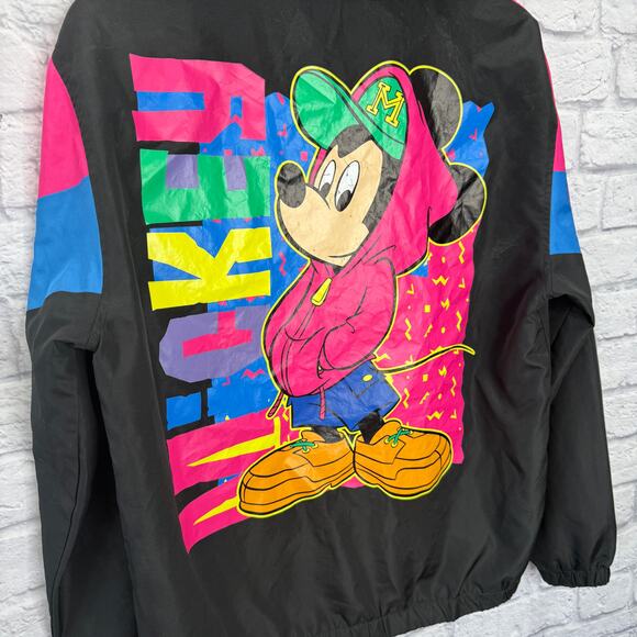 Vintage Mickey Mouse Color Block Pullover Windbreaker Size Sm Black Pink 90s - Picture 8 of 8